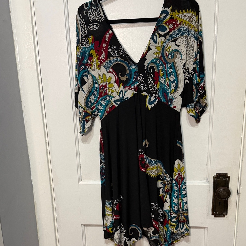 Charming Charlie Black Multicolor Asymmetrical Dress